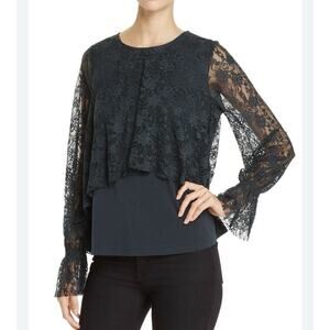 Cupio Lace Overlay Top Blouse Black Size XL